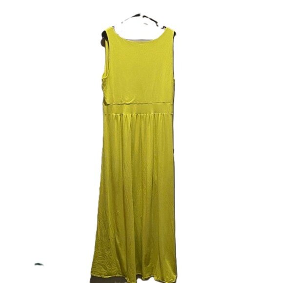 Lands’ End Chartreuse Wrap Maxi Dress Asymmetrical Hem Size L/T 14/16 - Picture 8 of 8